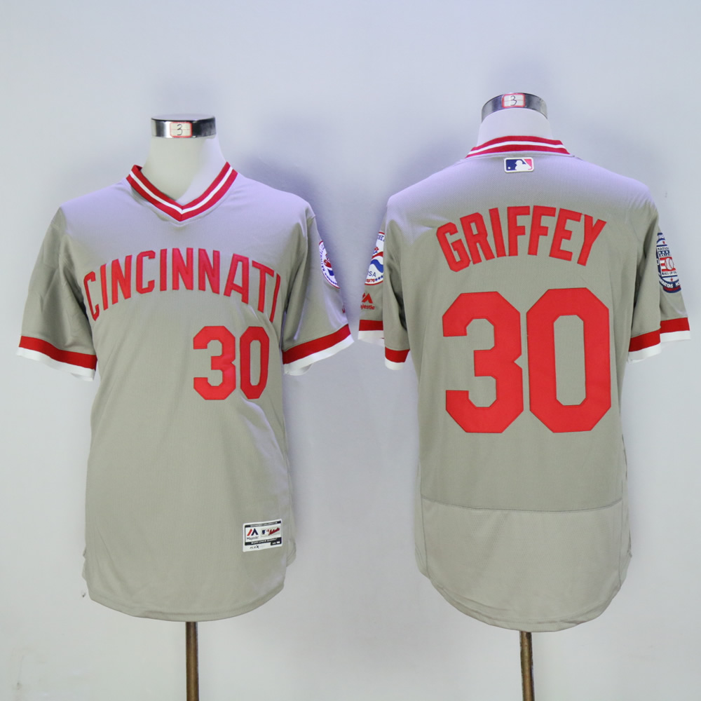 Men MLB Cincinnati Reds #30 Griffey grey throwback 1976 jerseys